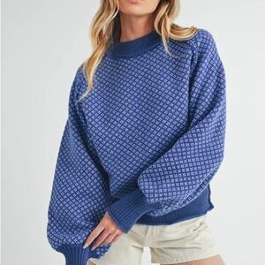 Free People Blue Geometric Knit Sweater